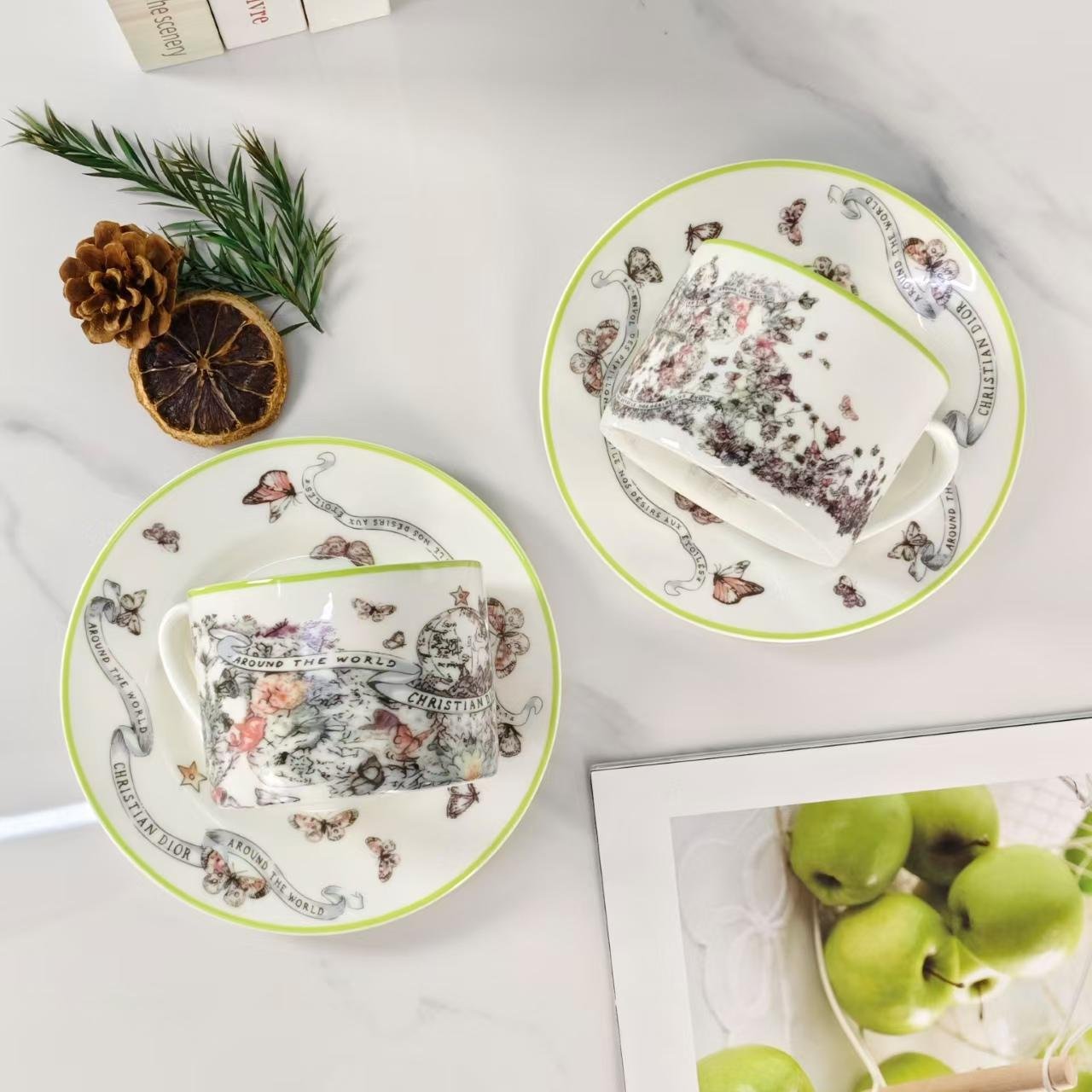 Dior cup setÂ of two tea cups with saucers